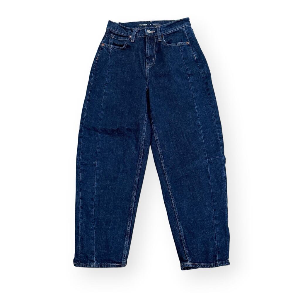 Old Navy High Rise Barrel Leg Jeans Womens Size 2 Dark Wash Ankle Tapered Denim